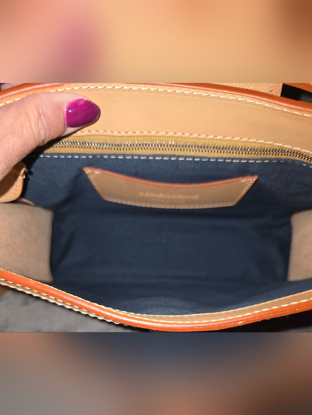 Dooney & Bourke Blue Logo Denim and Tan Leather Shoulder Bag - Picture 6 of 9